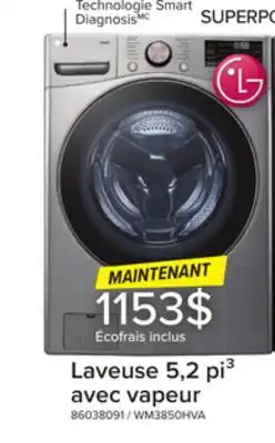Leon's Laveuse à chargement frontal 5,2 pi³ avec vapeur et DDMC AI acier graphite WM3850HVA LG offer