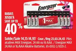 Canadian Tire Energizer MAX 24/AA or 16/AAA Alkaline Batteries offer