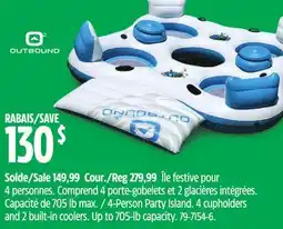 Canadian Tire Outbound 4-Person Party Island. 4cupholders and 2built-in coolers. Up to 705-lb capacity offer