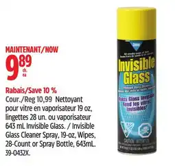 Canadian Tire Invisible Glass Cleaner Spray, 19-oz, Wipes, 28-Count or Spray Bottle, 643mL offer