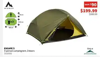 Sports Experts MCKINLEY Escape 3 3-person camping tent, 2 doors offer