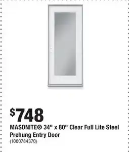 Home Depot MASONITE 34 x 80 Clear Full Lite Steel Prehung Entry Door offer