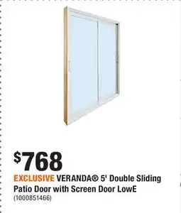 Home Depot EXCLUSIVE VERANDA 5' Double Sliding Patio Door with Screen Door LowE offer
