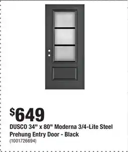 Home Depot DUSCO 34 x 80 Moderna 3/4-Lite Steel Prehung Entry Door - Black offer