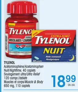 Uniprix TYLENOL Acétaminophène/Acetaminophen, Nuit/Nighttime, caplets Soulagement ultra/ultra Relief compr./tablets, Muscles et corps offer