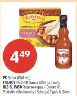 Shoppers Drug Mart PC (650ML). FRANK'S REDHOT Sauce (354 ml) Or OLD EL PASO Diner kit offer