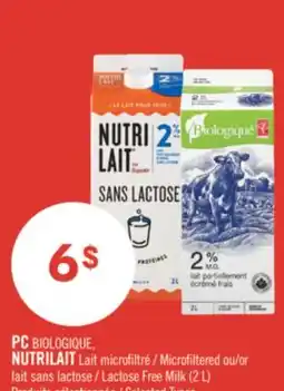Shoppers Drug Mart PC BIOLOGIQUE,  NUTRILAIT  Microfiltered or Lactose Free Milk (2 L) offer
