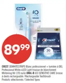 Shoppers Drug Mart CREST 3DWHITESTRIPS Blanc Whitening Kit (19) or ORAL-B iO3 SENSITIVE CARE Rechargeable Toothbrush offer