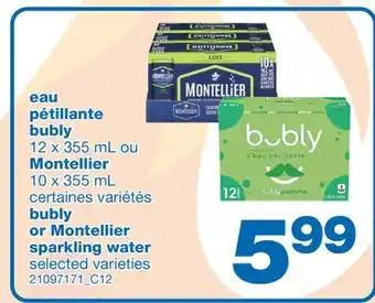 Wholesale Club Eau pétillante Bubly 12 x 355 mL ou Montellier 10 x 355 mL offer