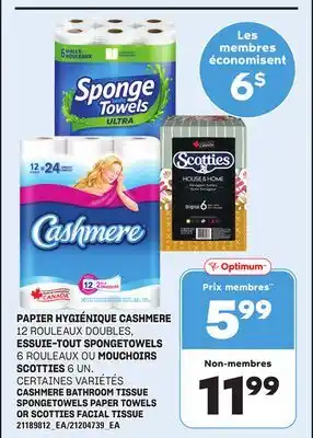 Provigo PAPIER HYGIÉNIQUE CASHMERE, 12 ROULEAUX DOUBLES, ESSUIE-TOUT SPONGETOWELS, 6 ROULEAUX OU MOUCHOIRS SCOTTIES, 6 UN offer