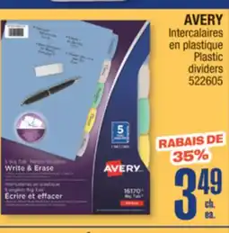 Jean Coutu AVERY Plastic dividers offer
