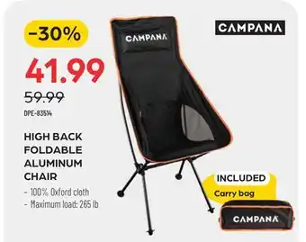 Pronature CAMPANA HIGH BACK FOLDABLE ALUMINUM CHAIR offer