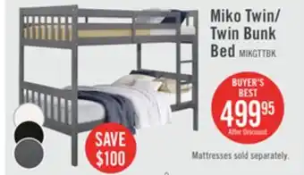 The Brick Miko Bunk Bed with Ladder & Guard Rail for Kids, Grey - Twin/Twin offer