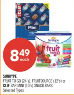Shoppers Drug Mart SUNRYPE FRUIT TO GO (24's), FRUITSOURCE (12's) or CLIF BAR MINI (10's) SNACK BARS offer