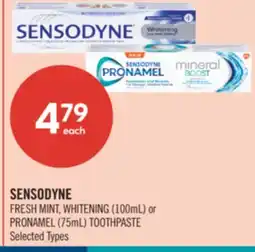 Shoppers Drug Mart SENSODYNE FRESH MINT, WHITENING (100mL) or PRONAMEL (75mL) TOOTHPASTE offer