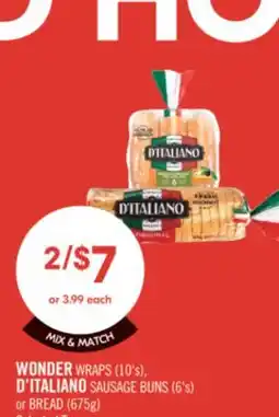 Shoppers Drug Mart WONDER WRAPS 10'S D'ITALIANO SAUSAGE BUS 6'S or BREAD 6.75 g offer