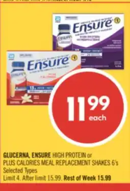 Shoppers Drug Mart GLUCERNA, ENSURE HIGH PROTEIN or PLUS CALORIES MEAL REPLACEMENT SHAKES offer