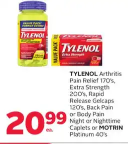 Rexall TYLENOL Arthritis Pain Relief 170's, Extra Strength 200's, Rapid Release Gelcaps 120's, Back Pain or Body Pain Night or Night offer