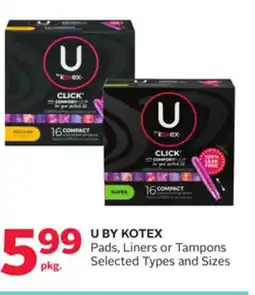 Rexall U BY KOTEX Pads, Liners or Tampons offer