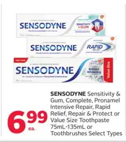 Rexall SENSODYNE Sensitivity & Gum, Complete, Pronamel Intensive Repair, Rapid Relief, Repair & Protect or Value Size Toothpaste 75m offer