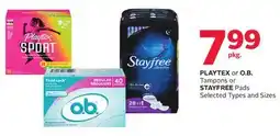 Rexall PLAYTEX or O. B. Tampons or STAYFREE Pads offer