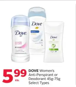 Rexall DOVE Women's Anti-Perspirant or Deodorant 45g offer