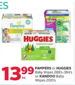 Rexall PAMPERS or HUGGIES Baby Wipes 288' s-384' s or KANDOO Baby Wipes 200' s offer
