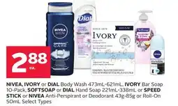 Rexall NIVEA, IVORY or DIAL Body Wash 473mL-621mL, IVORY Bar Soap 10-Pack, SOFTSOAP or DIAL Hand Soap 221mL-338mL or SPEED STICK or offer