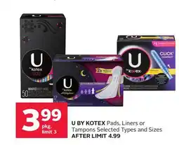 Rexall U BY KOTEX Pads, Liners or Tampons offer