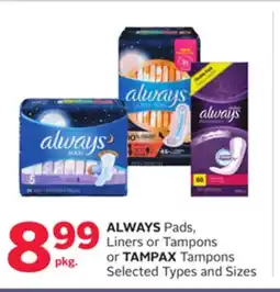 Rexall ALWAYS Pads, Liners or Tampons or TAMPAX Tampons offer