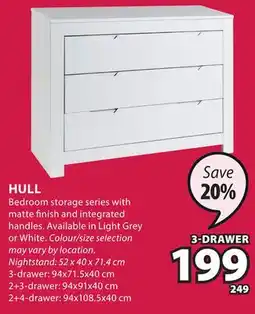 JYSK HULL Bedroom storage series with matte finish and integrated handles offer