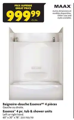 Home Hardware Essence 4 pc. tub & shower units offer