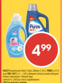 Pharmaprix FLEECY Fabric Softener (1,36 L), PUREX (1.47 L) or TIDE SIMPLY (1 L - 1.09 L) Laundry Detergent offer