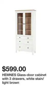 IKEA HEMNES Glass-door cabinet with 3 drawers, white stain/light brown offer