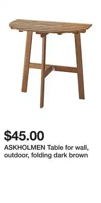 IKEA ASKHOLMEN Table for wall, outdoor, folding dark brown offer