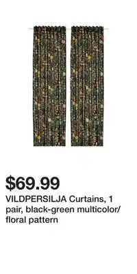 IKEA VILDPERSILJA Curtains, 1 pair, black-green multicolor/floral pattern offer
