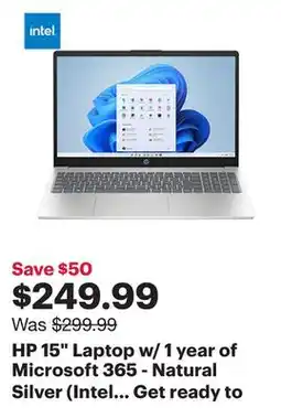 Best Buy HP 15 Laptop w/ 1 year of Microsoft 365 - Natural Silver (Intel N100/128GB SSD/4GB RAM) offer