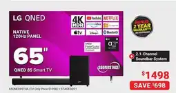 Visions Electronics LG 65 NATIVE 120Hz PANEL QNED 85 Smart TV + 2.1-Channel Soundbar System offer