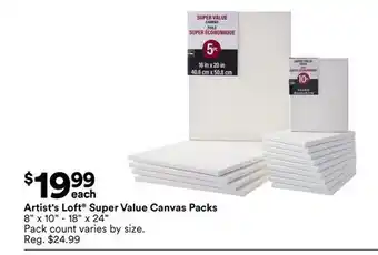 Michaels Artist's loft Super Value Canvas packs offer