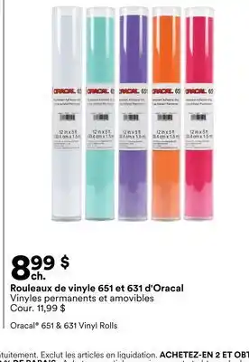 Michaels Rouleaux de Vinyle 651 et 631 D'oracal offer