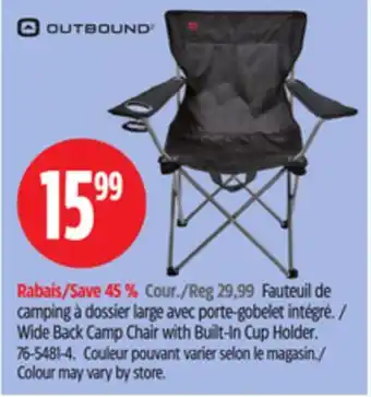 Canadian Tire Outbound Wide Back Camp Chair with Built-In Cup Holder offer