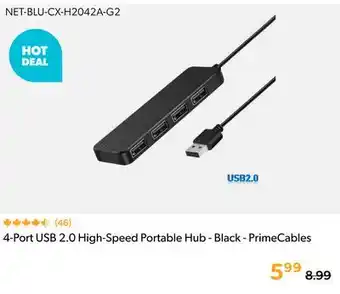 Primecables 4-Port USB 2.0 High-Speed Portable Hub - Black - PrimeCables offer