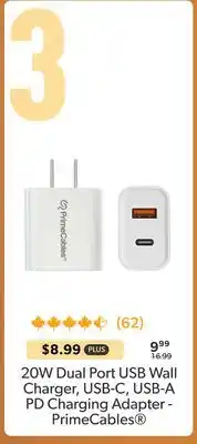 Shopper+ 20W Dual Port USB Wall Charger, USB-C, USB-A PD Charging Adapter - PrimeCables offer