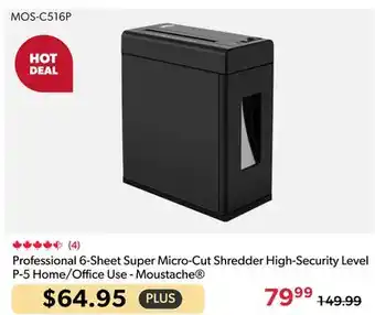 Shopper+ Professional 6-Sheet Super Micro-Cut Shredder High-Security Level P-5 Home/Office Use - Moustache offer