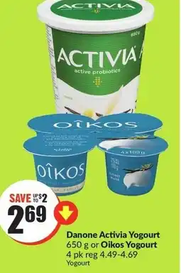 FreshCo Danone Activia Yogourt 650 g or Oikos Yogourt 4pk offer
