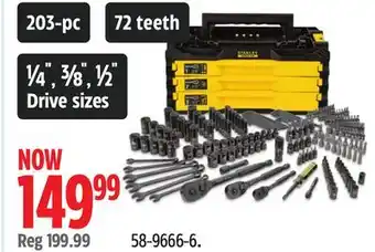 Canadian Tire Stanley 203-pc 72 teeth ¼, ⅜,½ Drive sizes offer