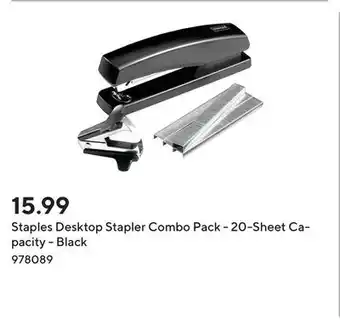 Staples Staples Desktop Stapler Combo Pack - 20-Sheet Capacity - Black offer