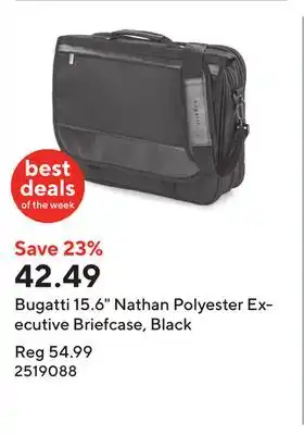 Staples Bugatti 15.6 Nathan Polyester Executive Briefcase, Black offer