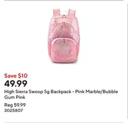 Staples High Sierra Swoop Sg Backpack - Pink Marble/Bubble Gum Pink offer