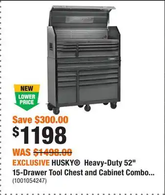 Home Depot EXCLUSIVE HUSKY Heavy-Duty 52 15-Drawer Tool Chest and Cabinet Combo in Matte Black offer